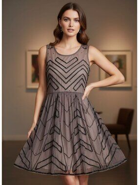 VTG Free People XS Sheer Beaded Sleeveless Dress Chevron  Whimsigoth Whimsygoth